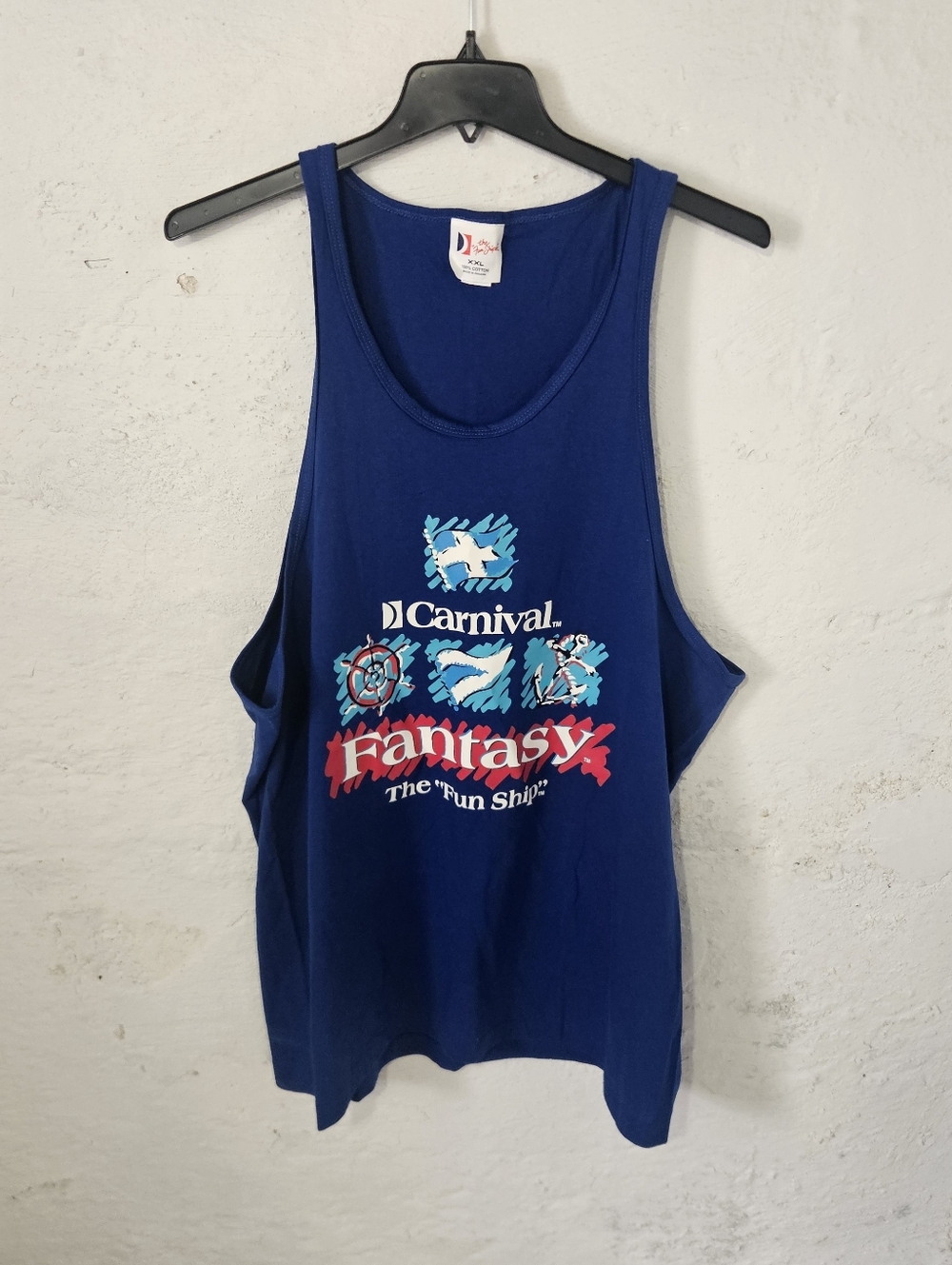 Vintage Carnival Fantasy Cruise Tank Top - Navy with Red & Aqua Graphic